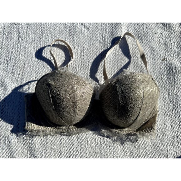 Victoria’s Secret Bra 34D Ivory Floral  Lace Shimmer Dream Angels Demi Womens - Picture 6 of 12